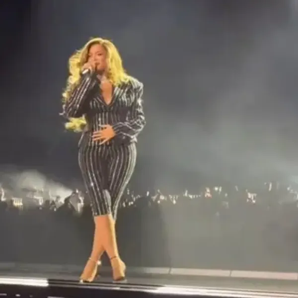 Beyoncé performs onstage during Jay-Z’s Yankee Stadium anniversary concert.